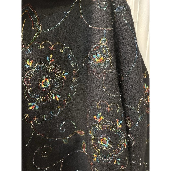 BECHAMEL Jacket XL Black Wool Rainbow Embroidered Full Zip Beaded‎ Floral Hippie - Picture 8 of 10
